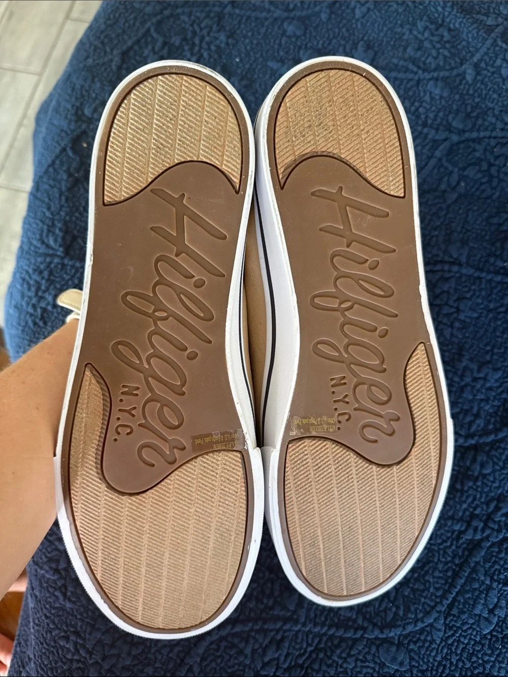 Tommy Hilfiger Men’s Tan Canvas and Brown Leather-Trim Boat Shoes